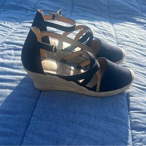 NWOT Talbots Lindsay Indigo Blue Canvas Strappy Wedge Espadrilles Size 8